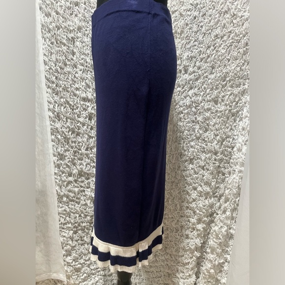 Spiegel NAVY Blue Knit WHITE RUFFLE HEM, VINTAGE PENCIL SKIRT SIZE M: - Picture 7 of 9